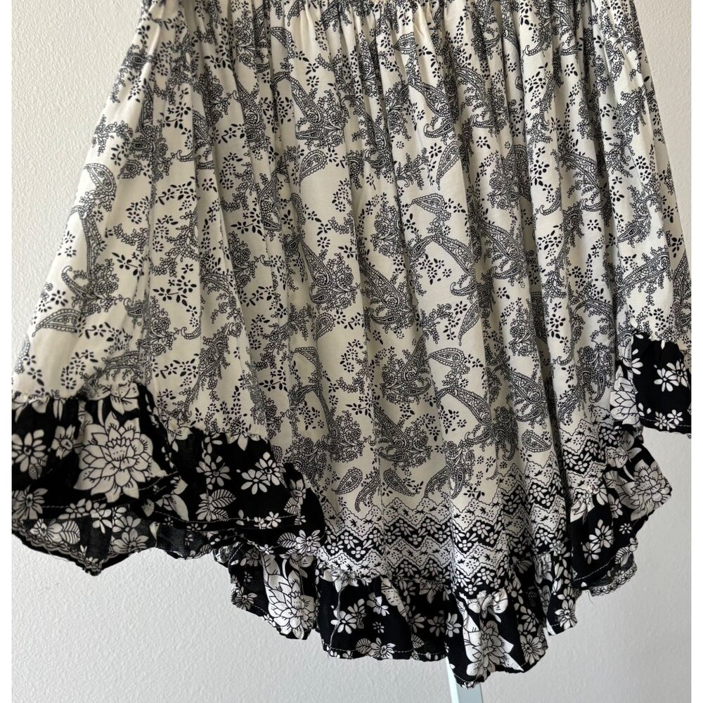 Ruffle Hem Skirt Large Black White Floral Paisley Boho Cottagecore Festival - Picture 13 of 13